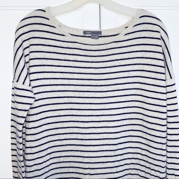 Vince  | Wool/Cashmere Striped Scoop Neck Sweater Cream/Black Small - Picture 4 of 10